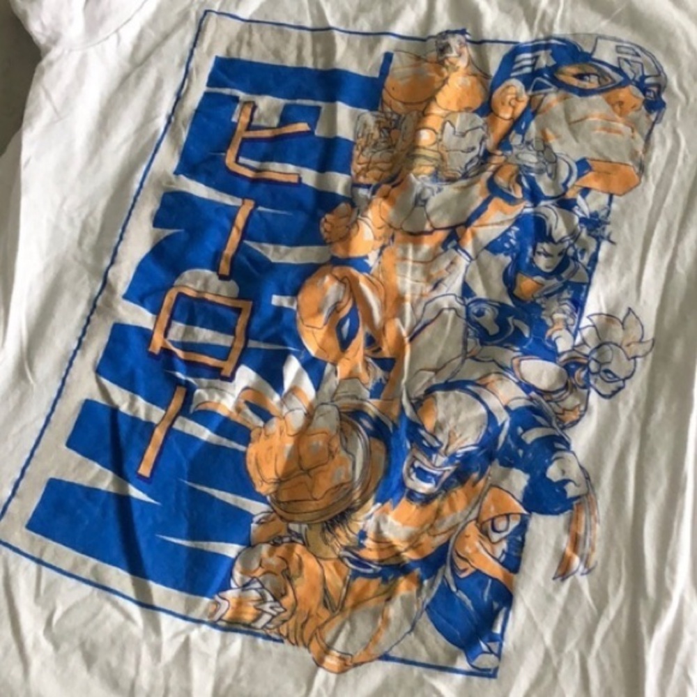 Marvel blue & orange short sleeve anime graphic tee in size M.